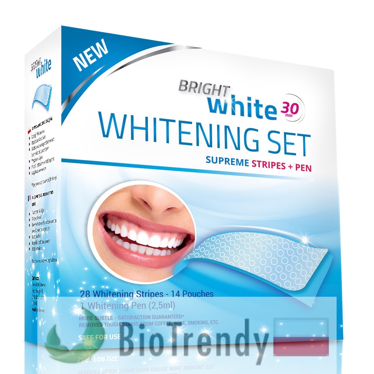 BioTrendy - Bright White Whitening Set Supreme Stripes + Pen PL - wybielanie zebow - snieznobialy usmiech